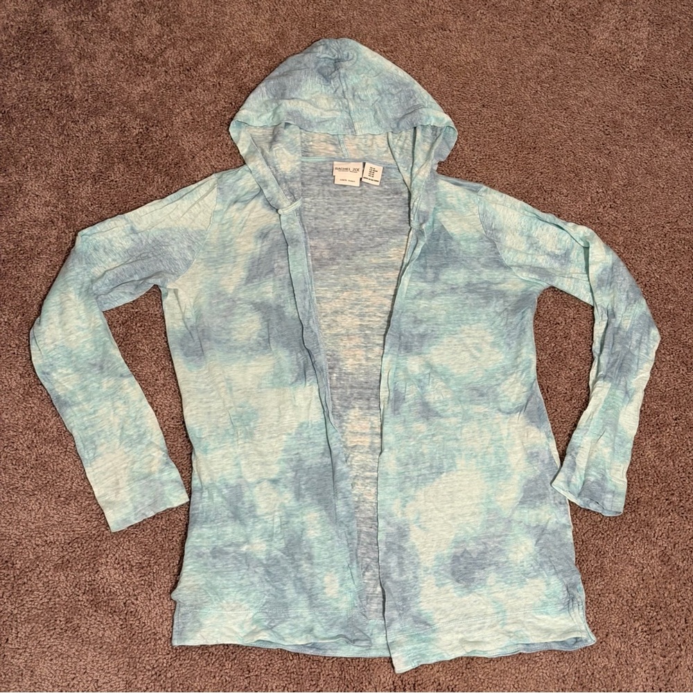 Rachel Zoe Lightweight Blue Tie-Dye Hooded Cardigan